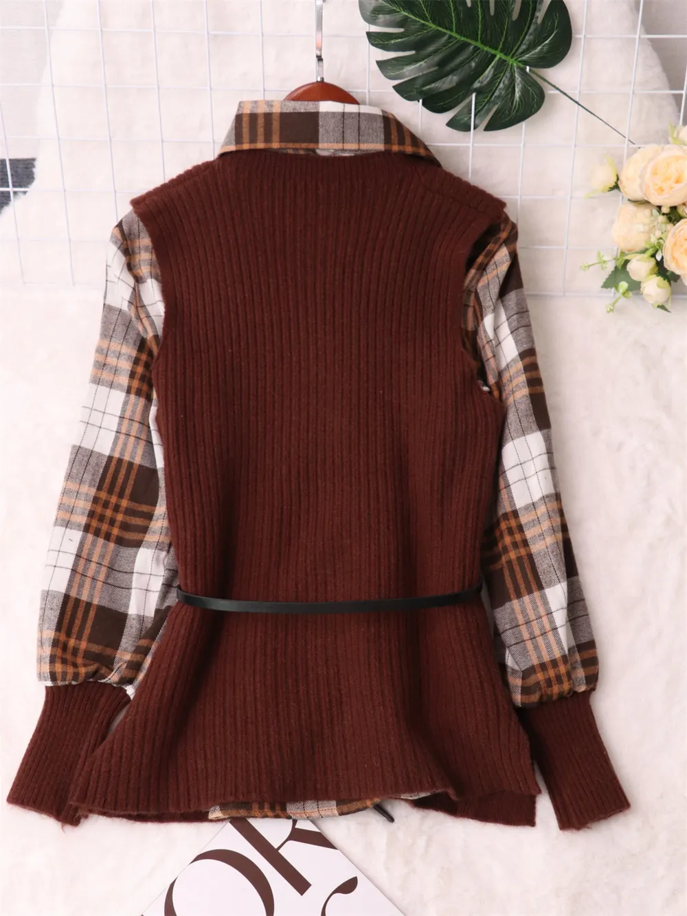 Plaid Long Sleeve Sweater Dress, image 12
