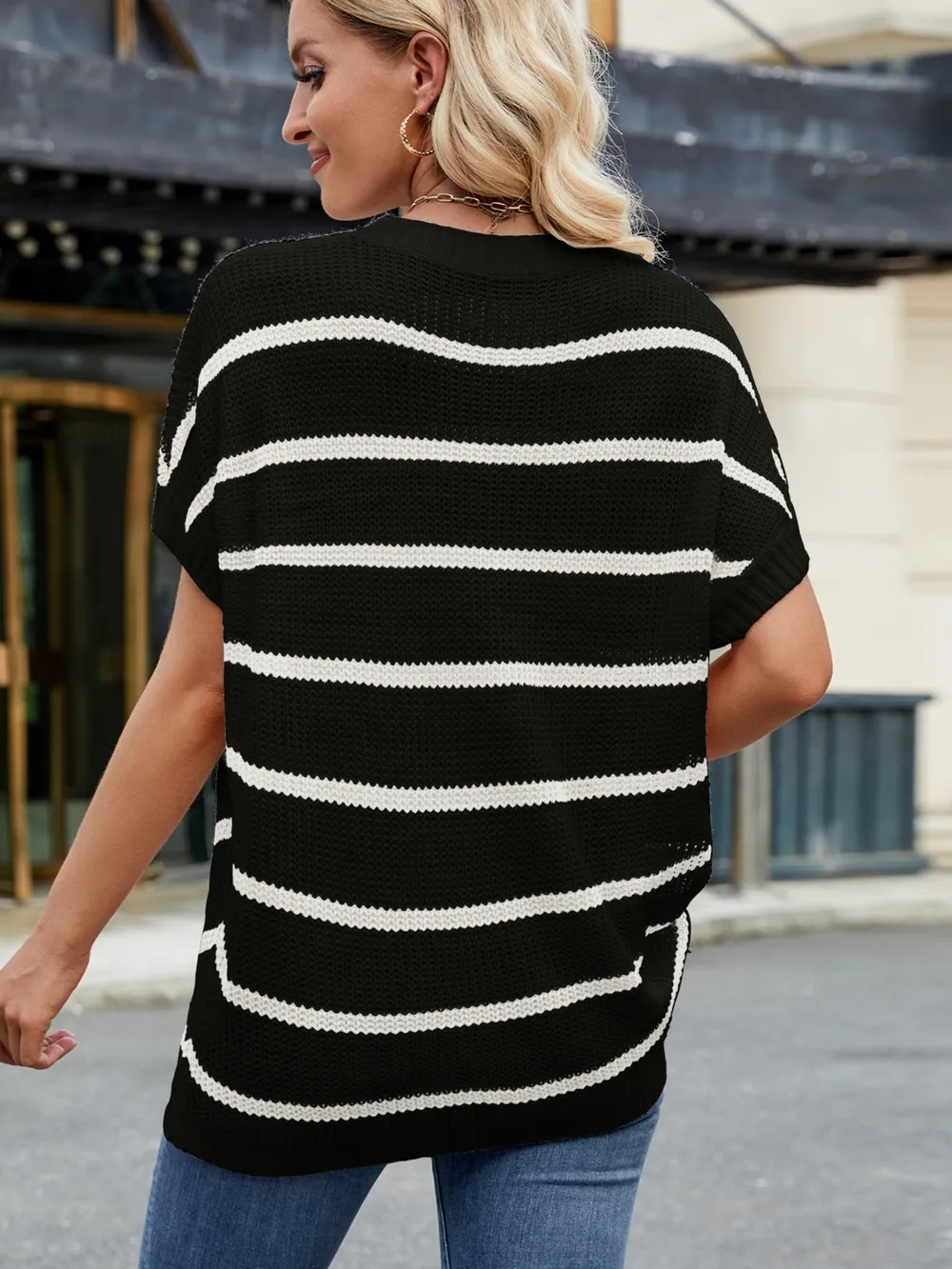 Striped Oversized Casual Sweater with Relaxed Fit, image 8