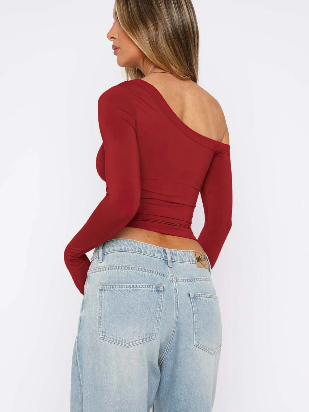 One Shoulder Long Sleeve Crop T-Shirt, image 8