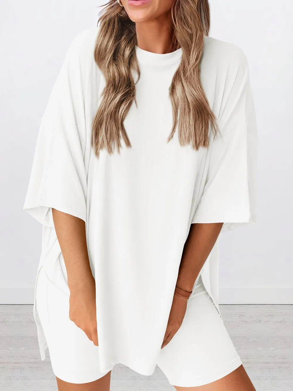 Full Size Oversized Round Neck Top and Shorts Set Plus Size, image 8