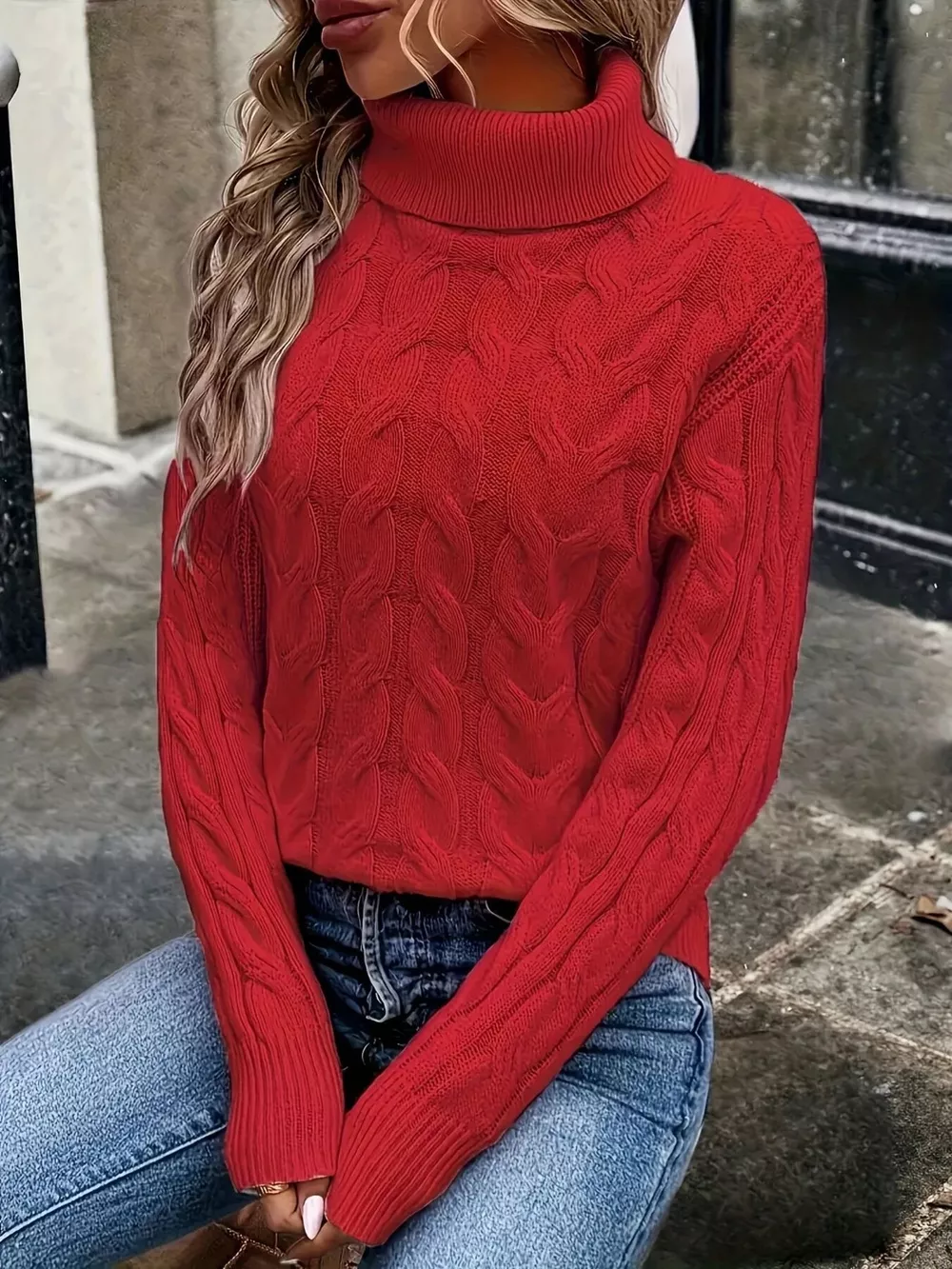 Cable-Knit Turtleneck Sweater, image 3