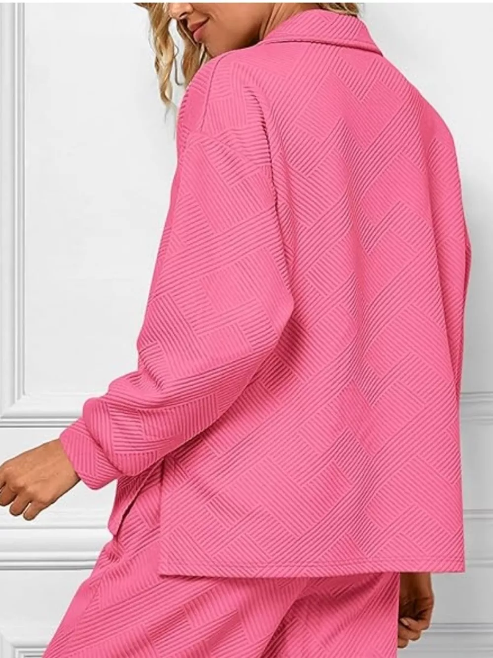 Side Slit Textured Top and Drawstring Pants Set, image 23