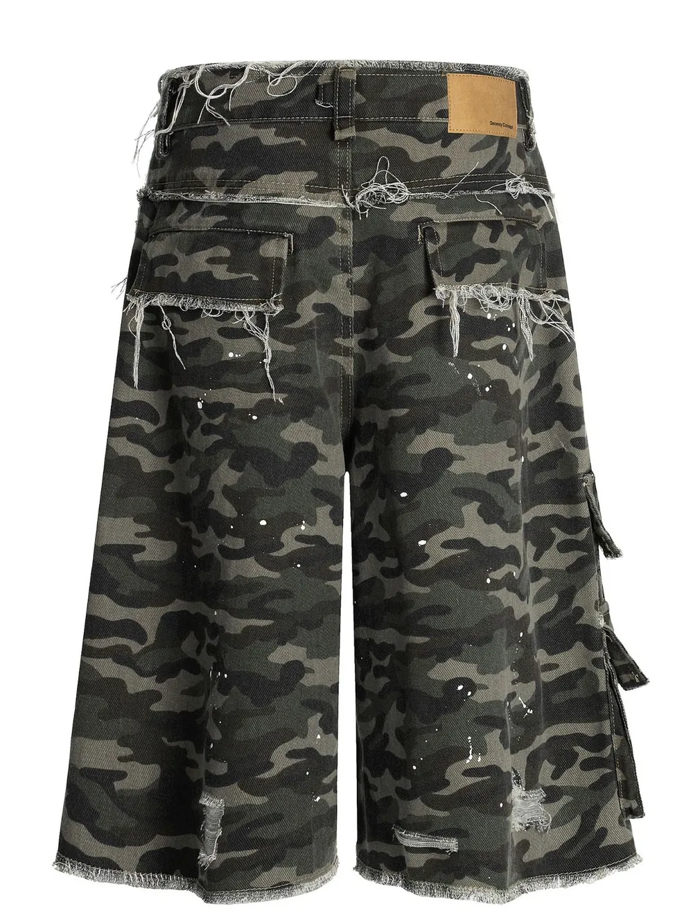 Men's Distressed Camo Print Cargo Denim Shorts, image 3
