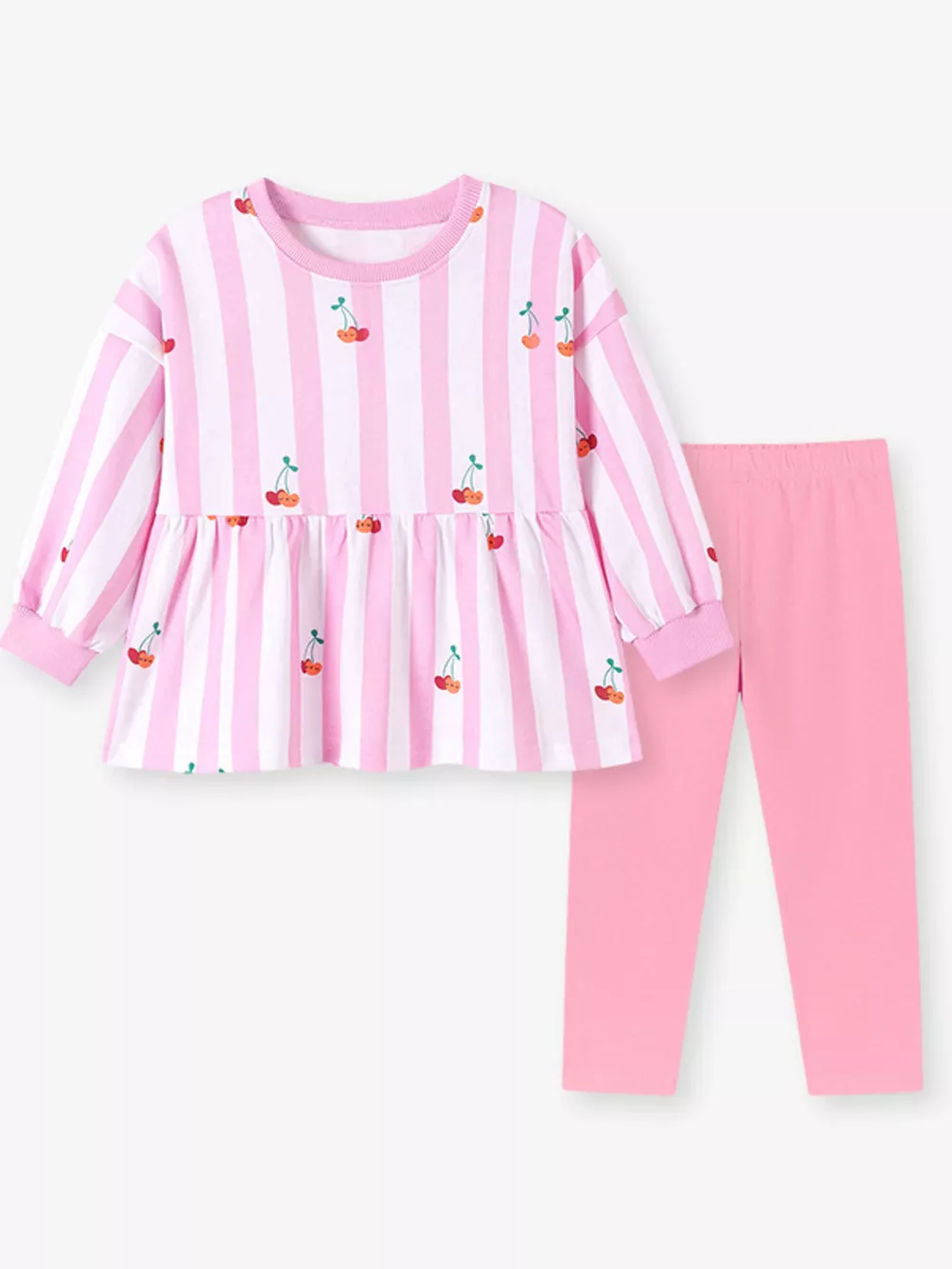 Children's Striped Cherry Print Top and Leggings Set, image 2