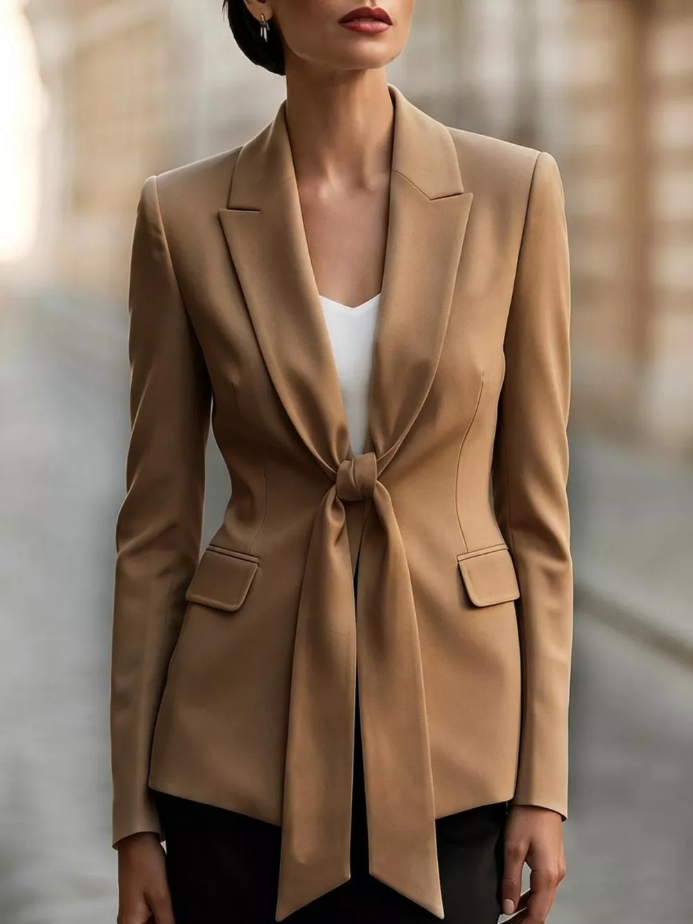 Tie-Front Lapel Collar Long Sleeve Blazer, image 4