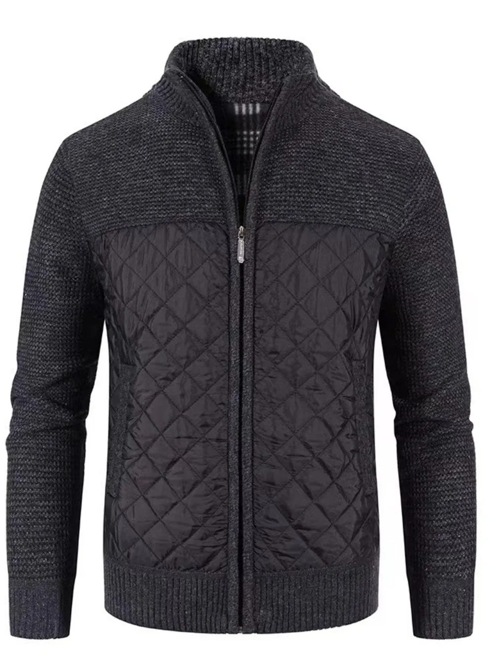 Men's Plus Size Quilted Panel Zip-Up Sweater Cardigan