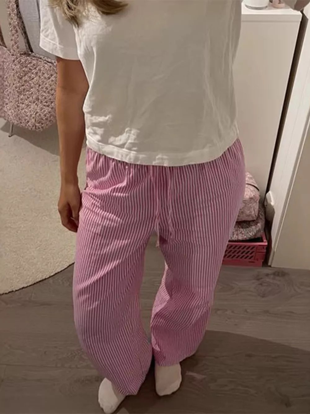 Striped High-Waisted Drawstring Casual Pants, image 4