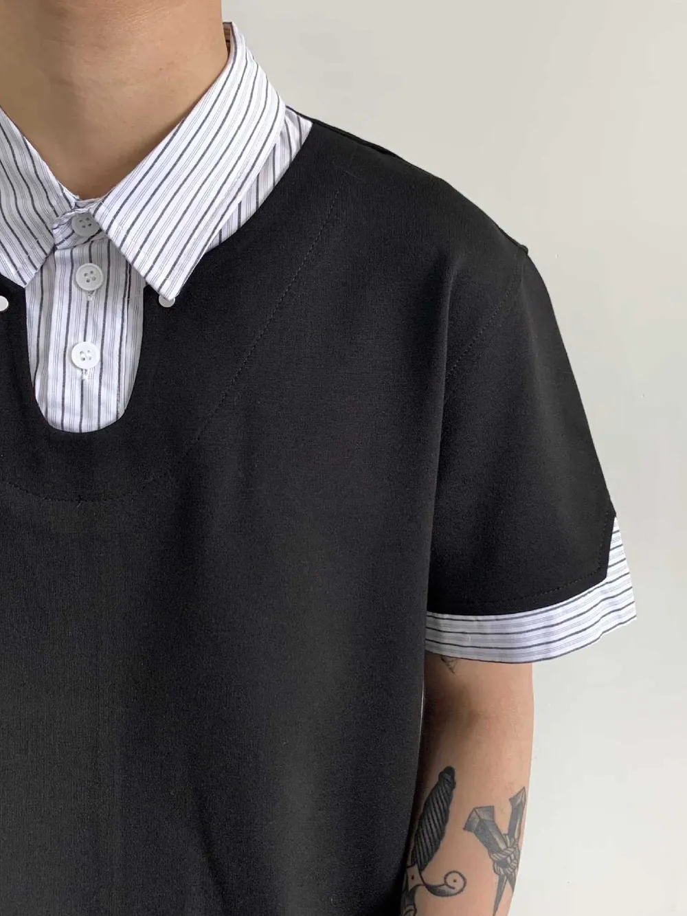 Men's Layered-Look Striped Collar Polo, image 4