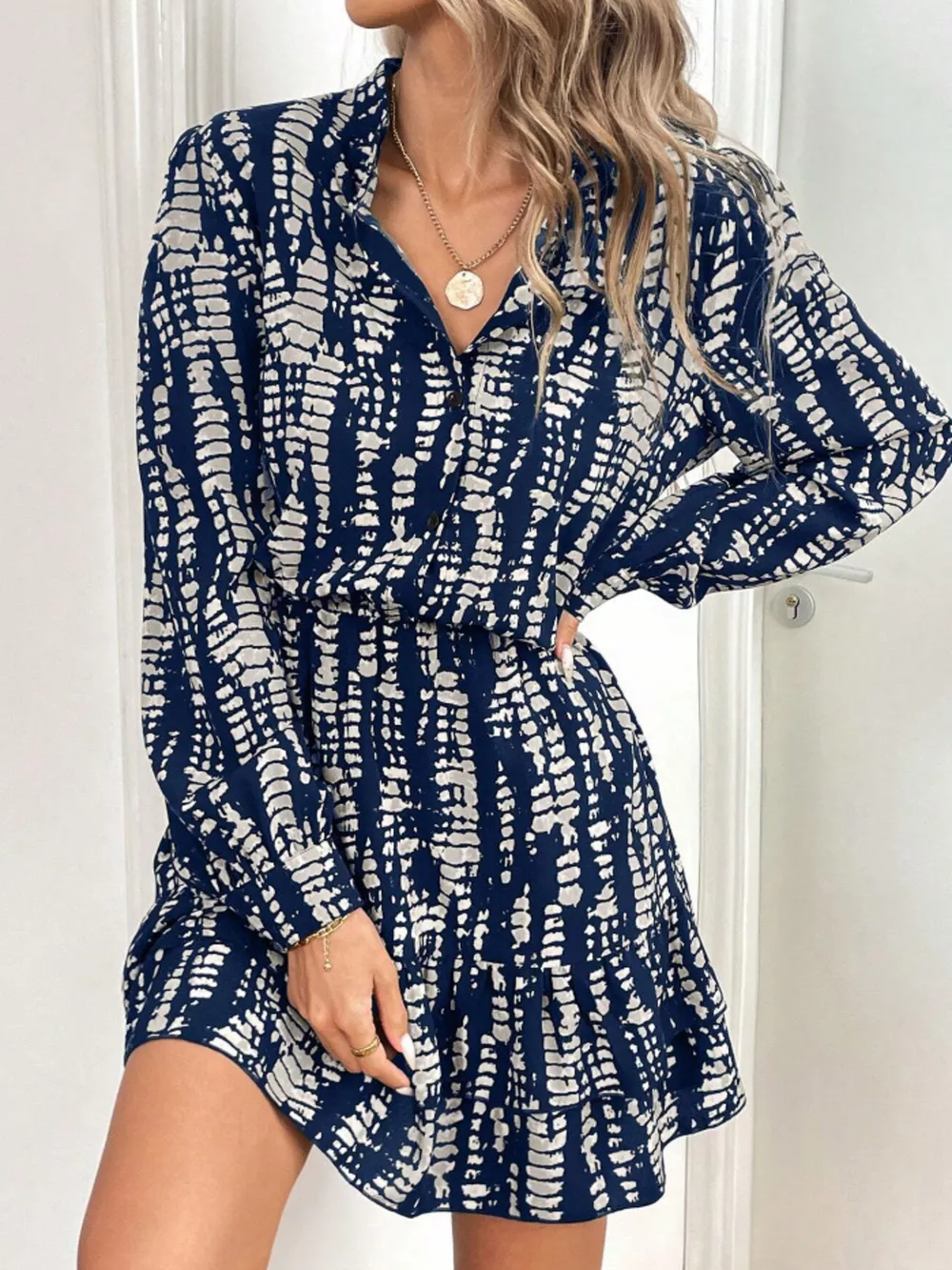 Ruffled Hem Long Sleeve Mini Dress, image 10