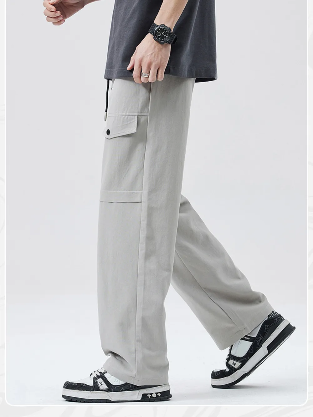 Men's Full Size Drawstring Wide Leg Cargo Pants Plus Size, image 4