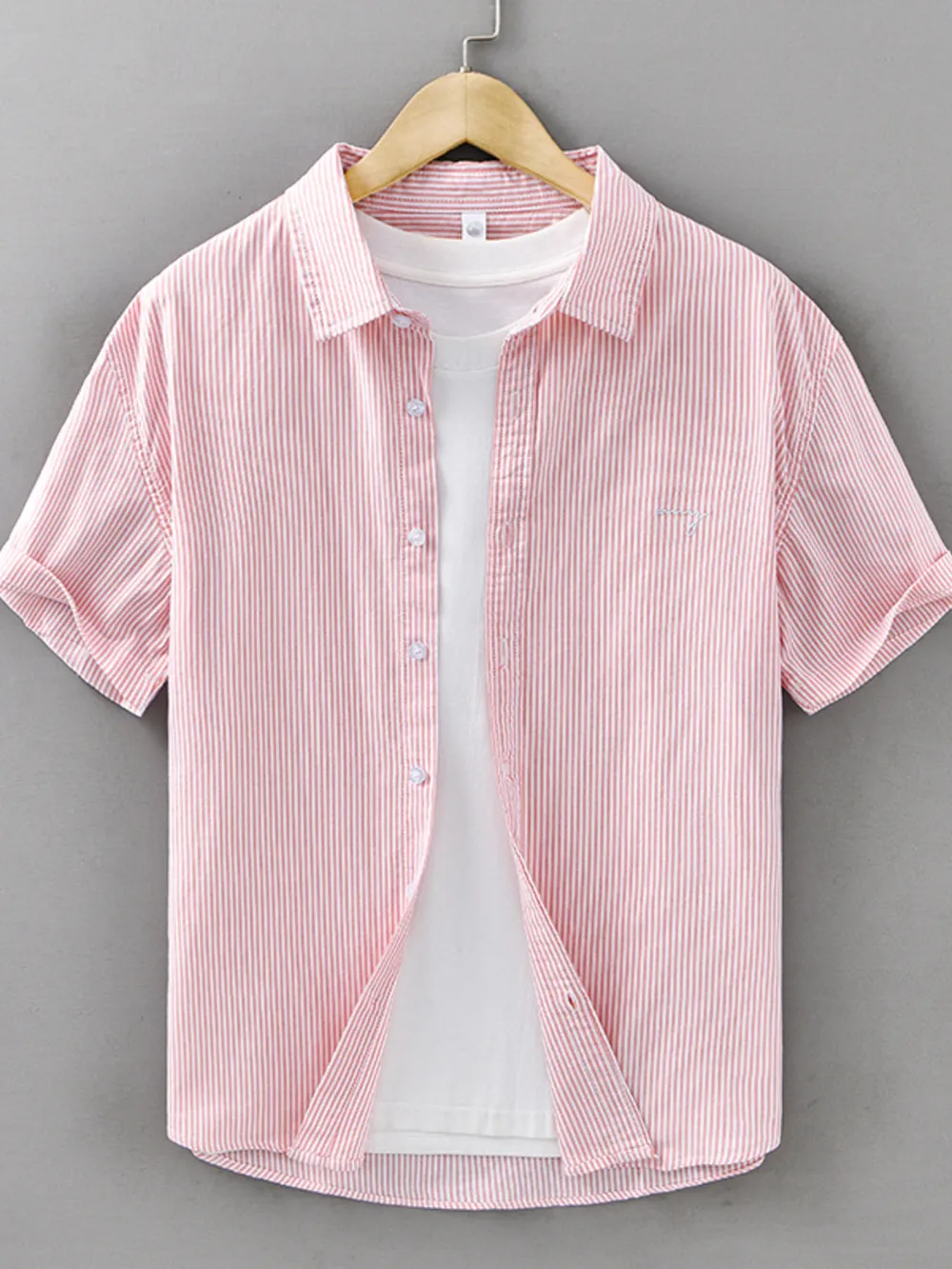 Men's Plus Size Classic Striped Short Sleeve Shirt, image 5