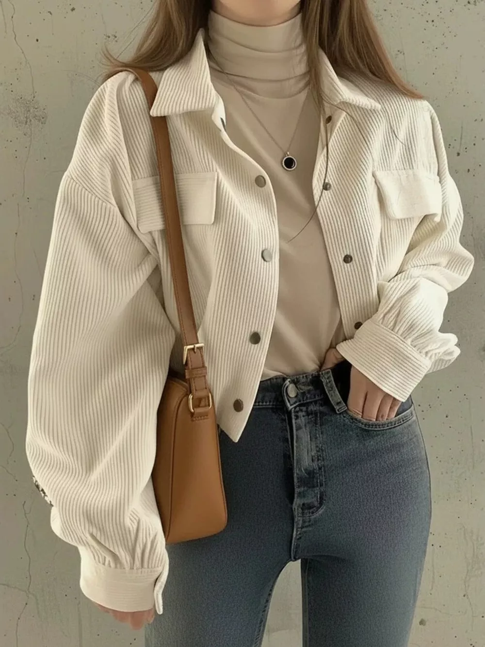 Corduroy Snap Down Cropped Jacket, image 4