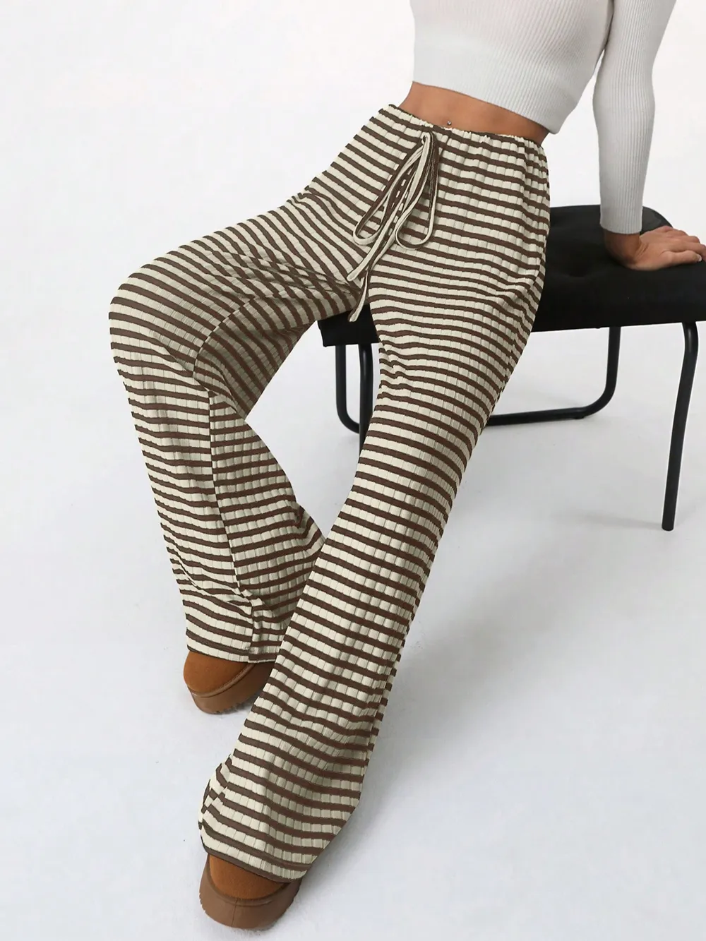 Striped Wide Leg Drawstring Pants, image 8