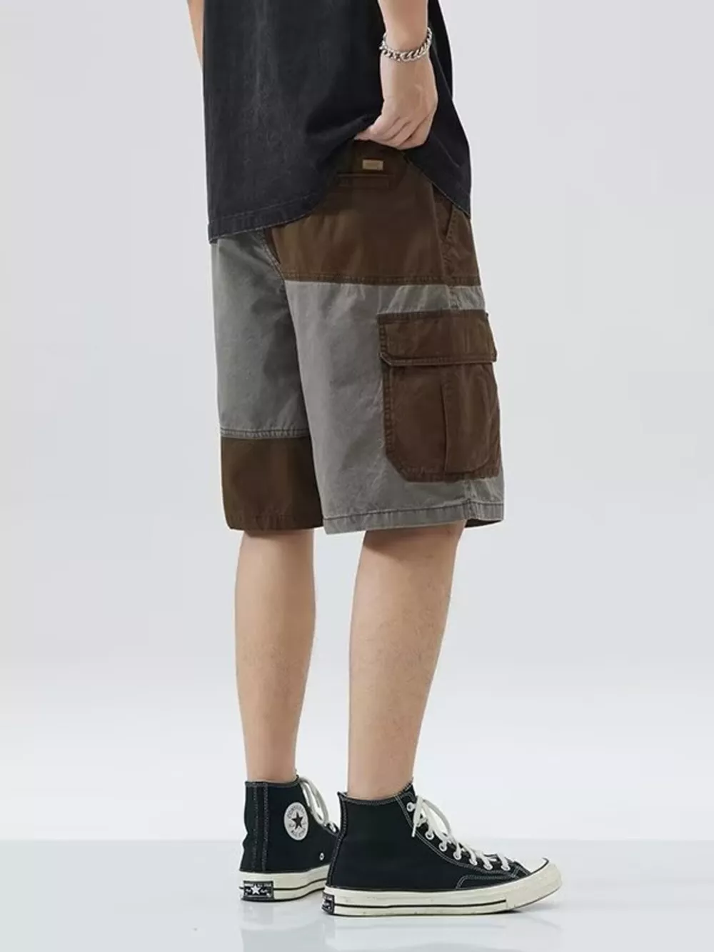 Men's Plus Size Two-Tone Cargo Shorts with Drawstring, image 4