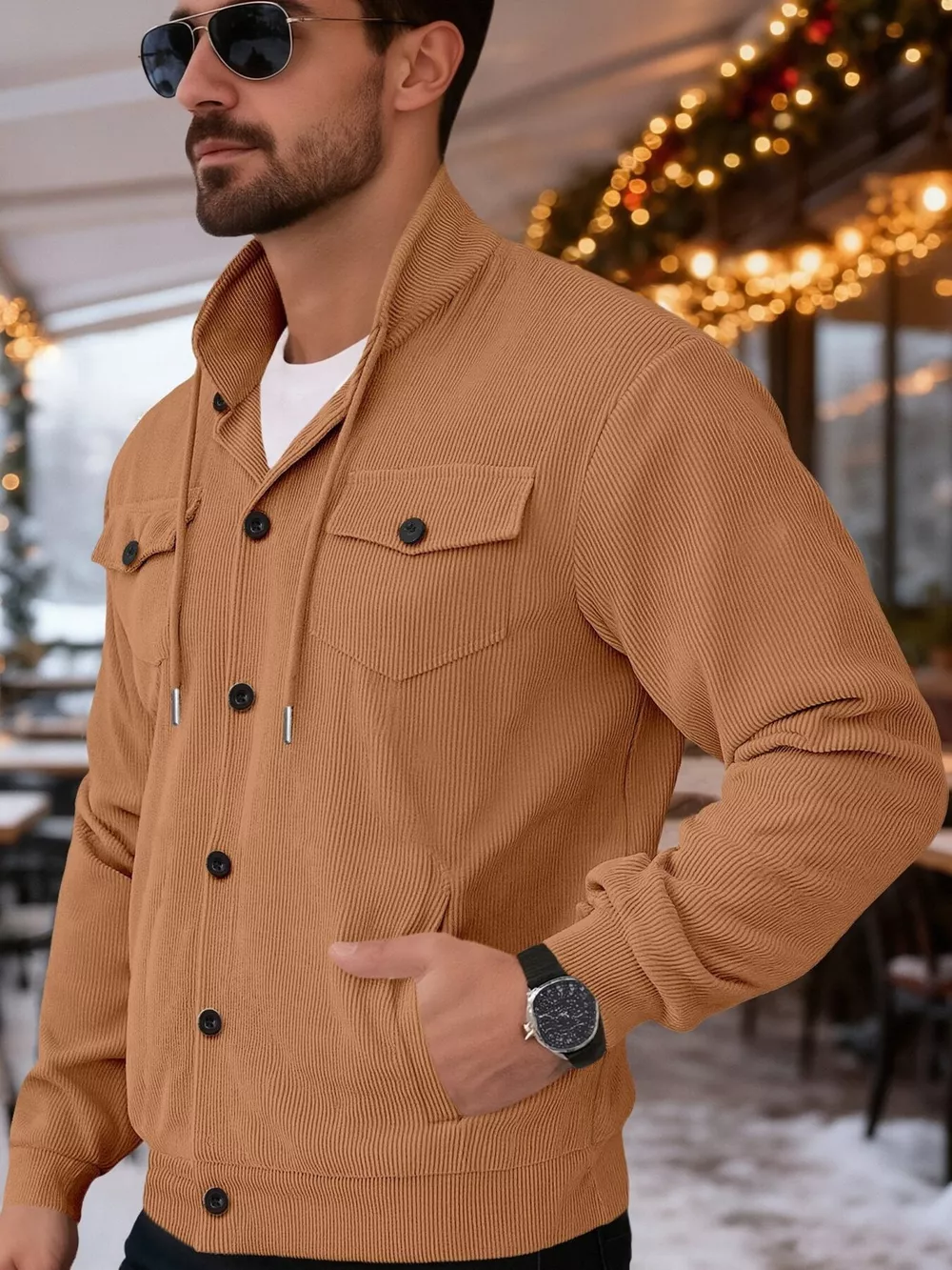 Men's Full Size Casual Corduroy Button-Down Jacket Plus Size, image 4