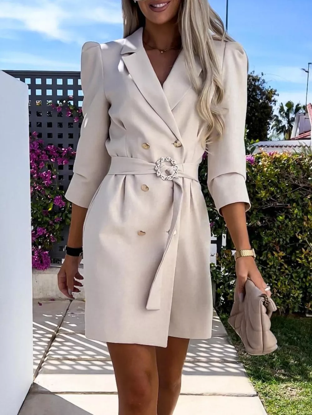 3/4 Sleeve Belted Blazer Dress, image 10
