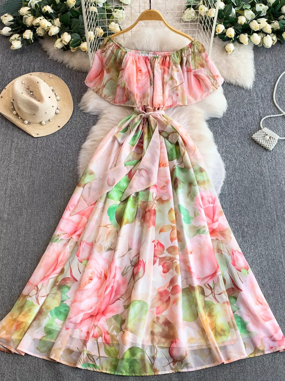 Floral Off-Shoulder A-Line Dress, image 24