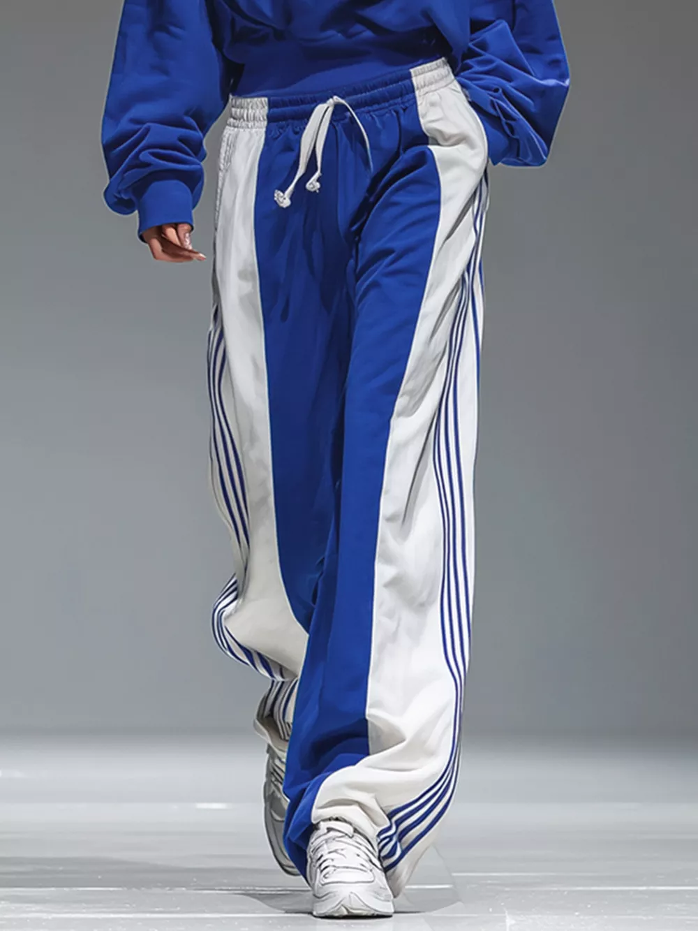 Drawstring Hoodie and Color-Block Wide-Leg Pants Set, image 3