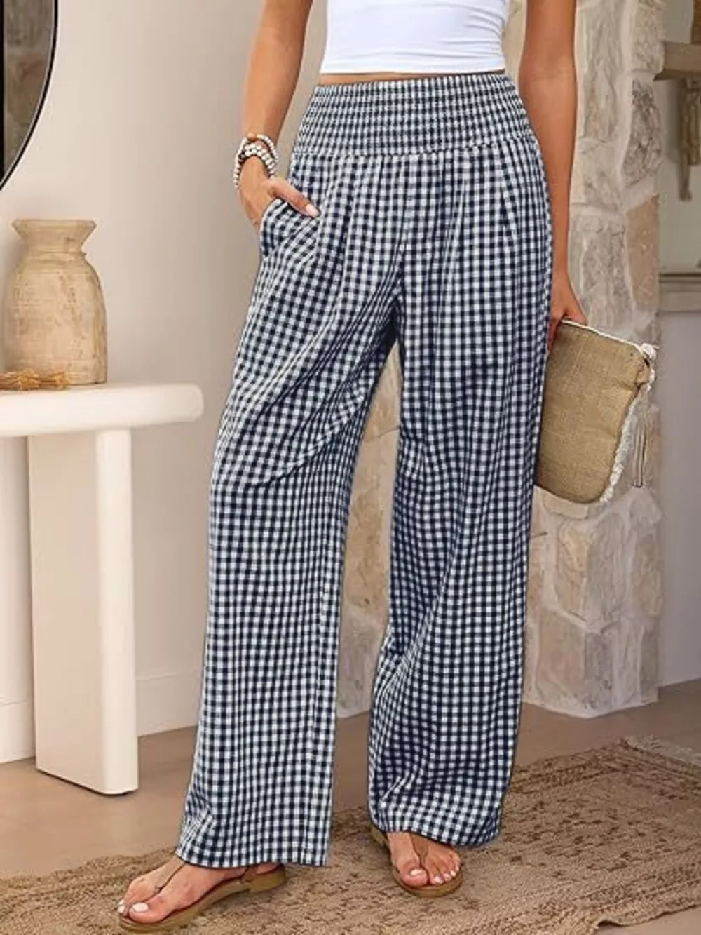 Gingham Wide-Leg Pants, image 16