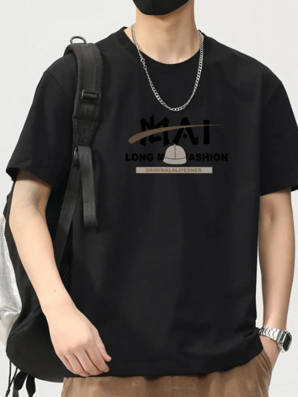 Men's Plus Size Letter Round Neck Short Sleeve T-Shirt
