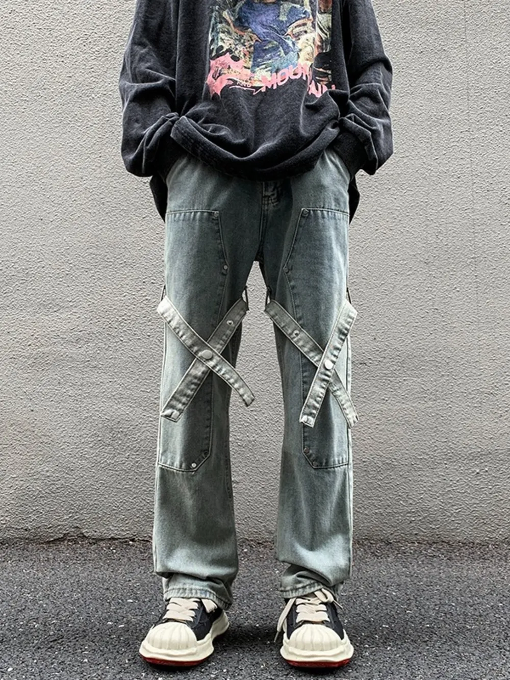 Men's Full Size Cross Strap Embellished Jeans Plus Size, image 4