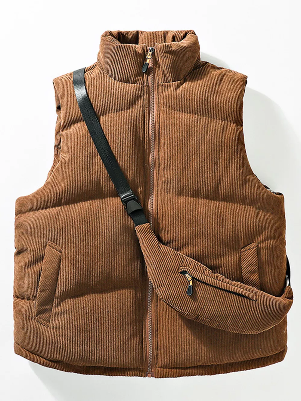 Men's Plus Size Corduroy Padded Vest with Chest Bag 2-Piece Set, image 2