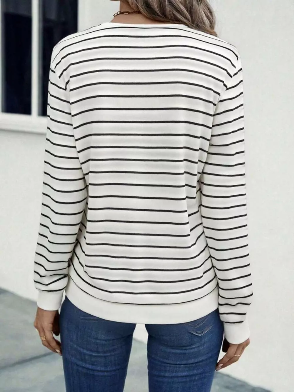 Striped V-Neck Long Sleeve T-Shirt, image 6