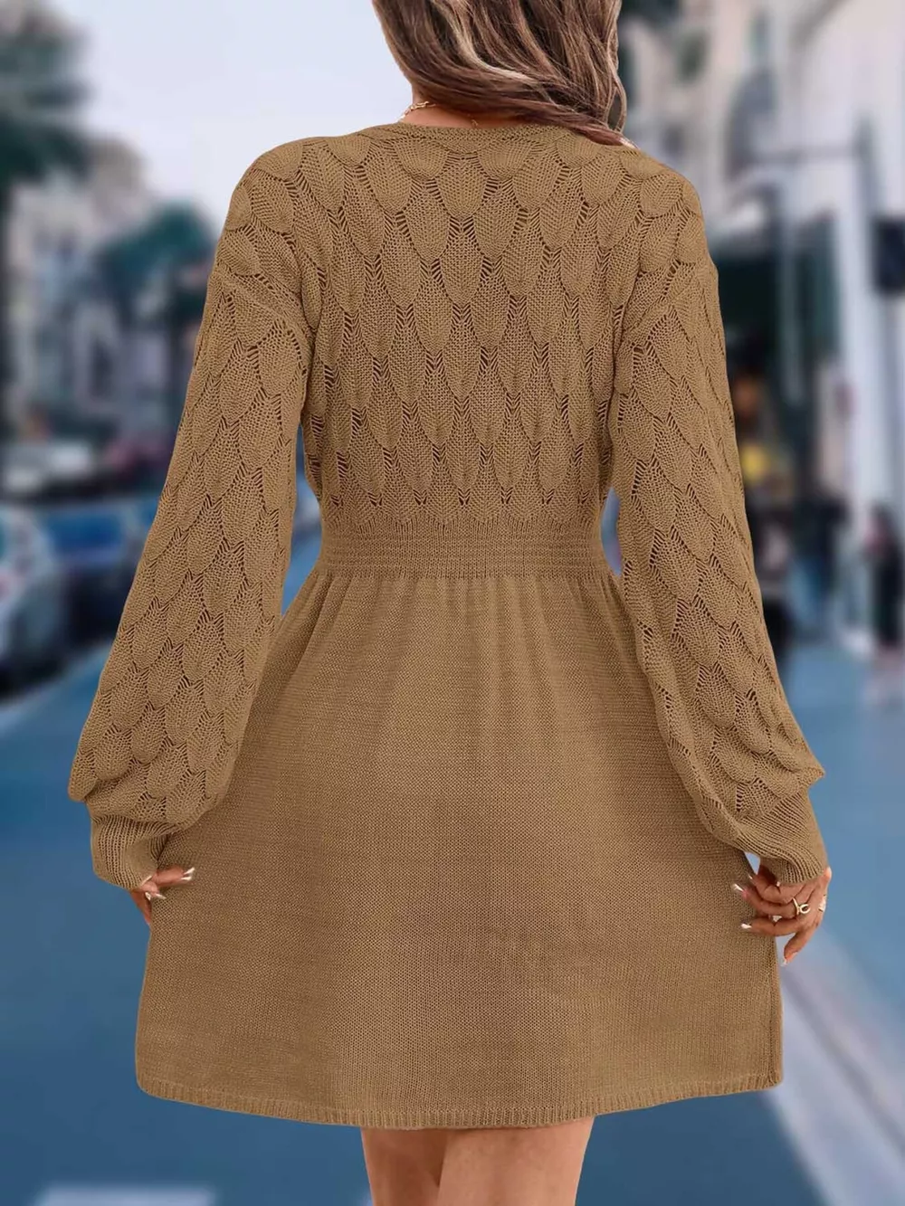 V-Neck Long Sleeve Sweater Dress, image 17