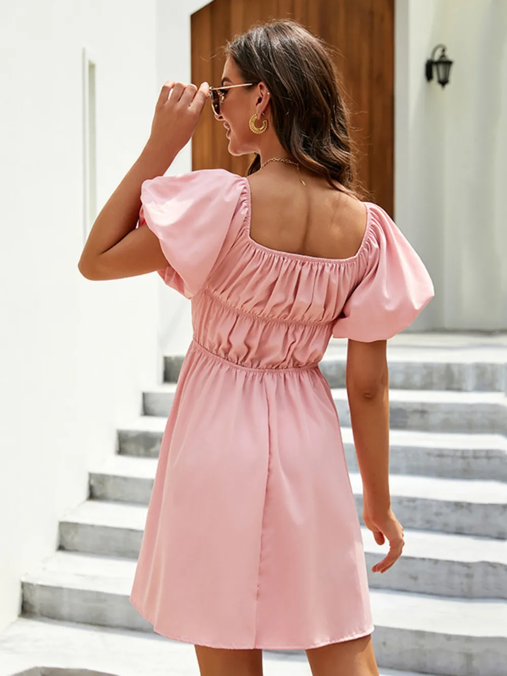 Off-Shoulder Puff Sleeve Mini Dress, image 3