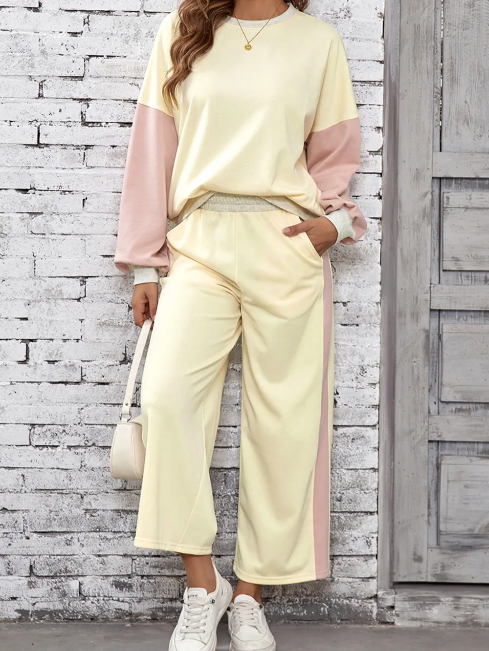 Color Block Round Neck Top and Pants Set, image 28