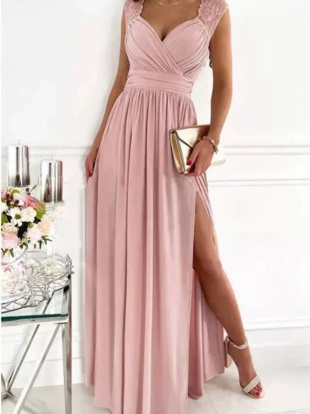 High Slit Lace Detail Maxi Dress, image 8