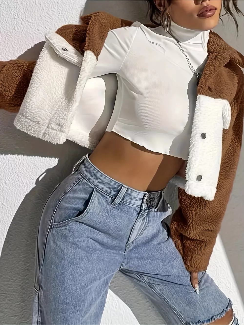 Two-Tone Plush Cropped Jacket, image 10