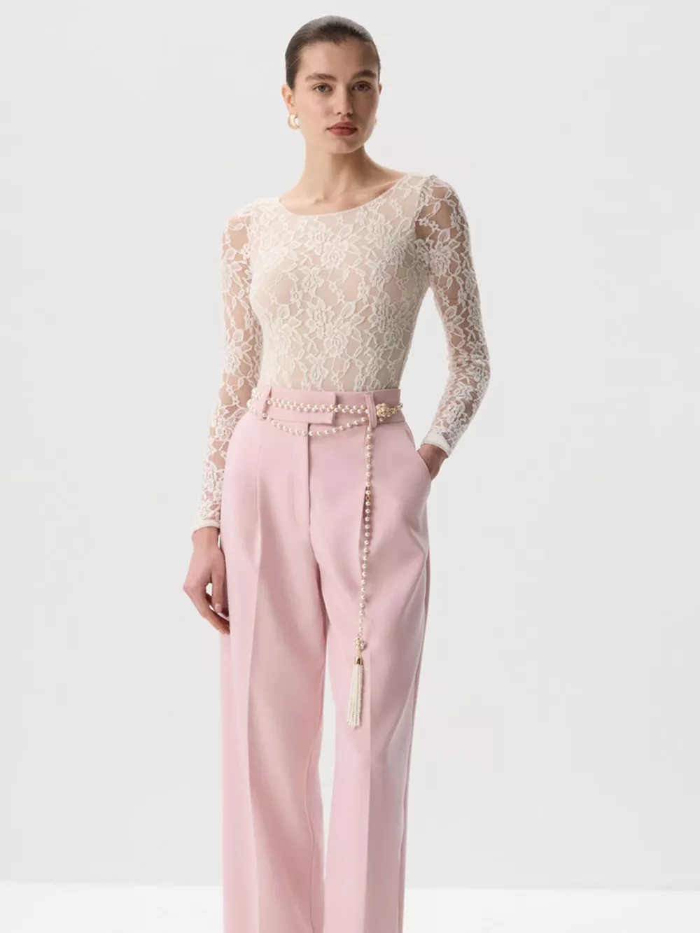 Lace Round Neck Long Sleeve Top, image 9