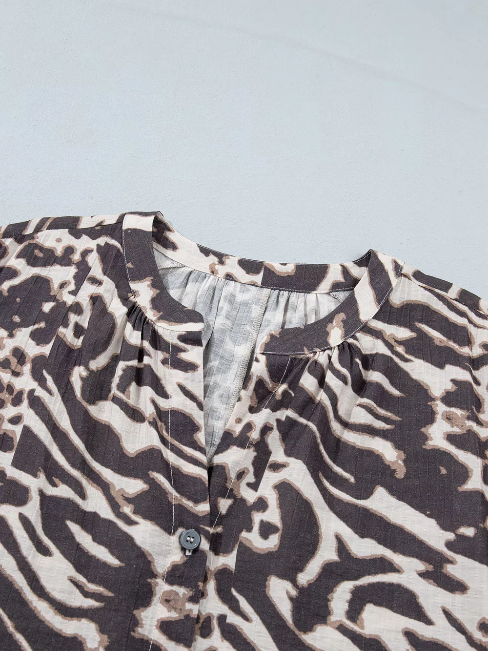 Leopard Print V Neck Button Down Balloon Sleeve Shirt, image 6