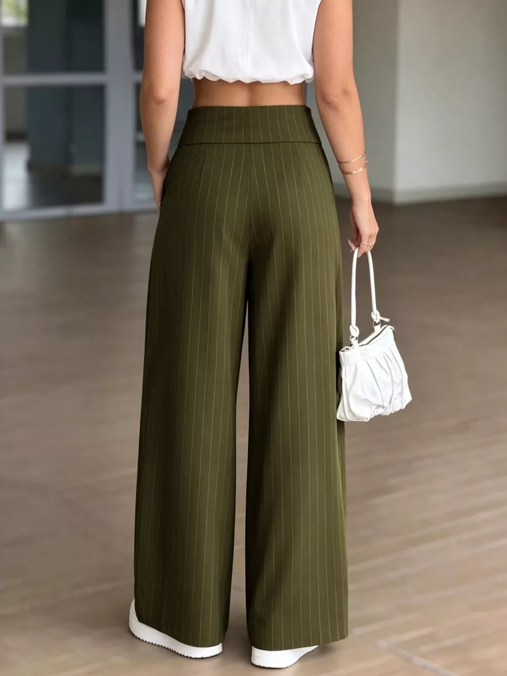 High-Waisted Wide-Leg Pinstripe Pants, image 5
