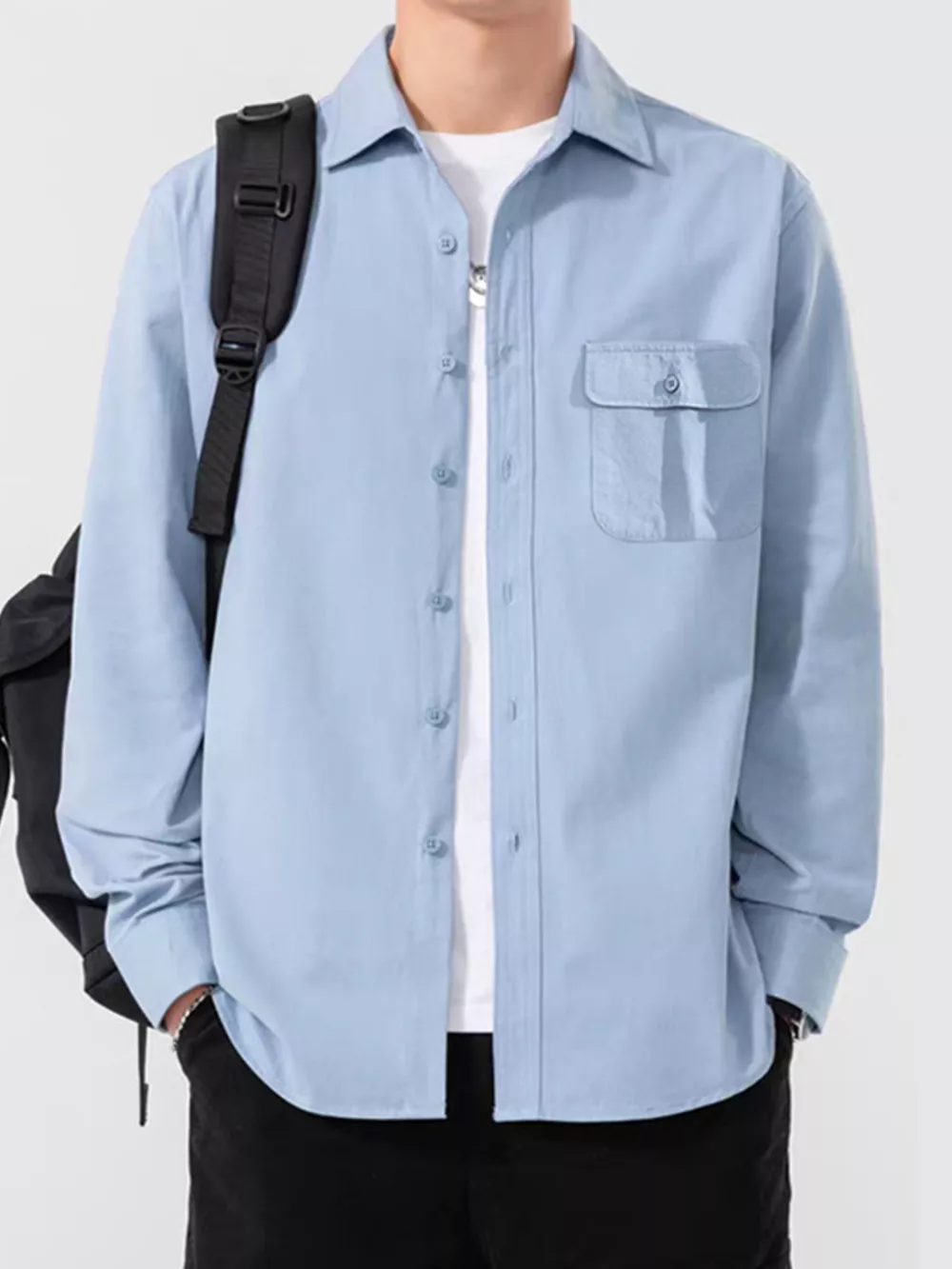 Men's Plus Size Casual Solid Color Long Sleeve Shirt, image 8
