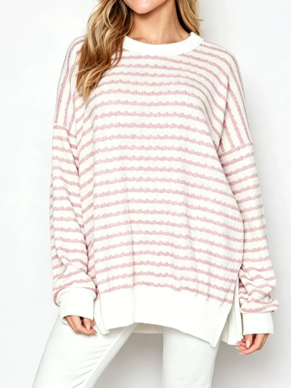 Oversized Striped Crew Neck Sweatshirt, image 5