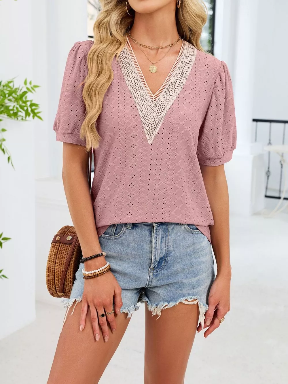 V-Neck Short Sleeve T-Shirt, image 19