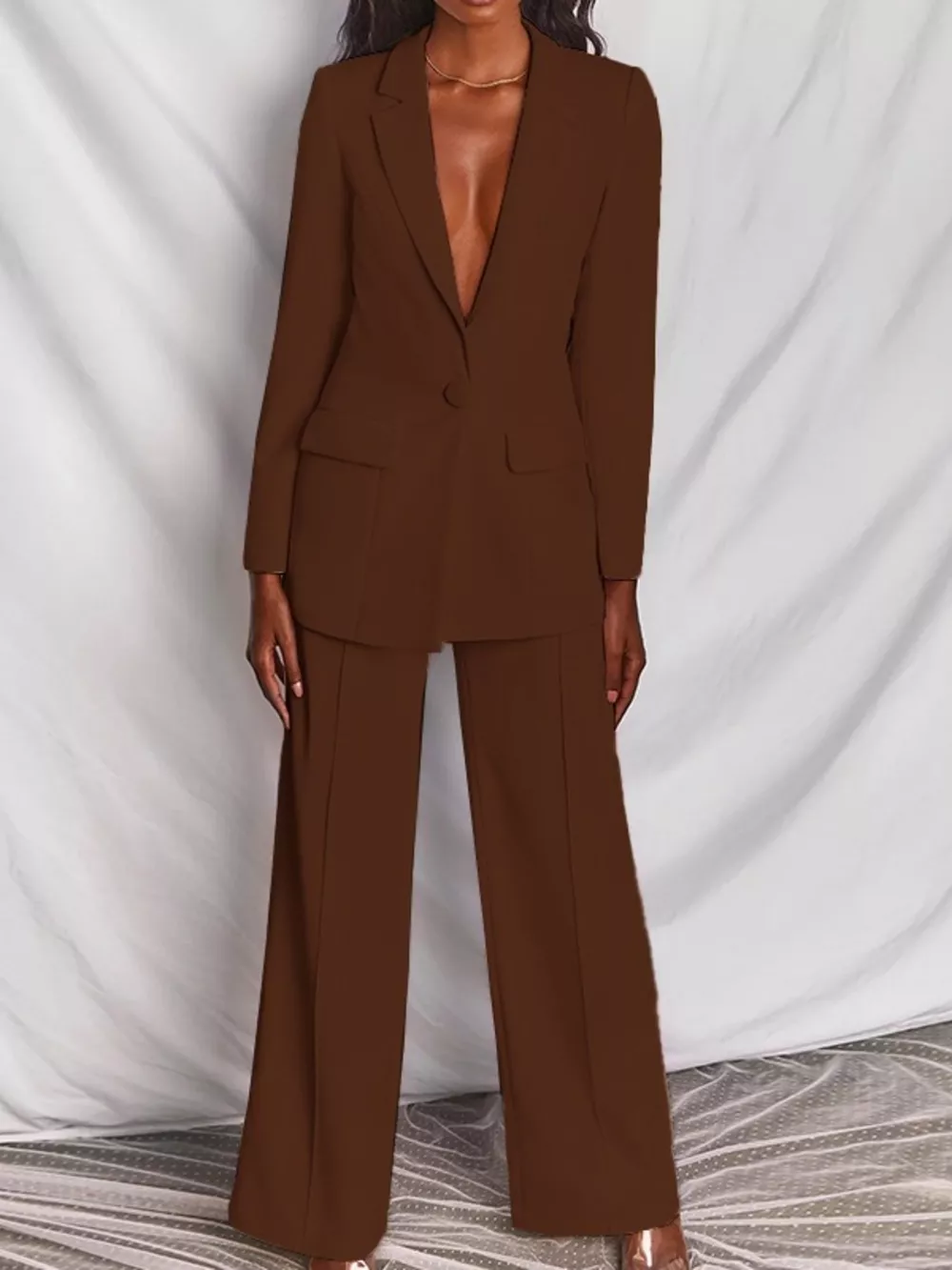 Full Size One Button Blazer and Wide-Leg Pants Set Plus Size, image 9