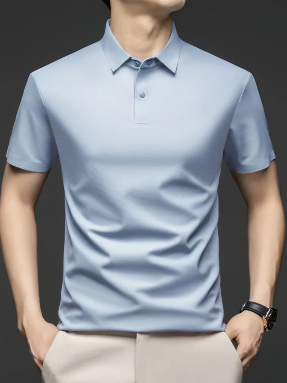 Men's Plus Size Button Detail Short Sleeve Polo, image 9