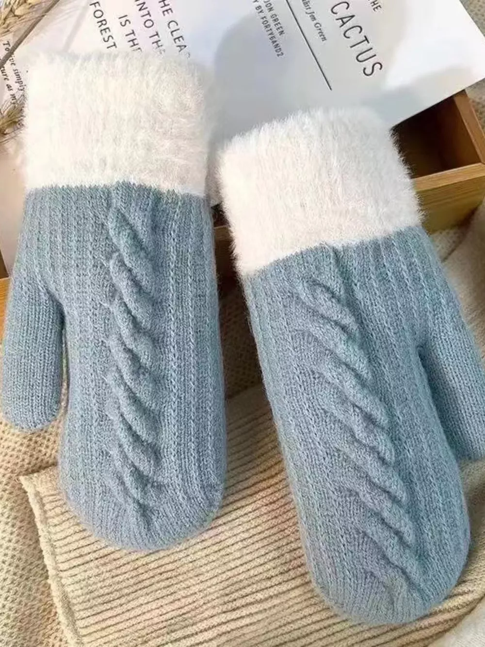 Cozy Knit Mittens with Fur Cuff, image 2