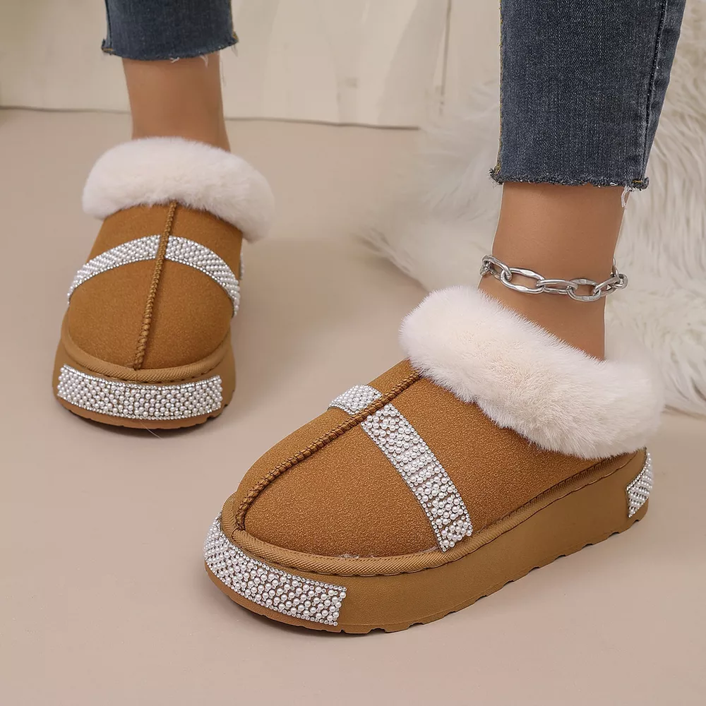 Rhinestone Embellished Faux Fur Lined Platform Boots, image 6