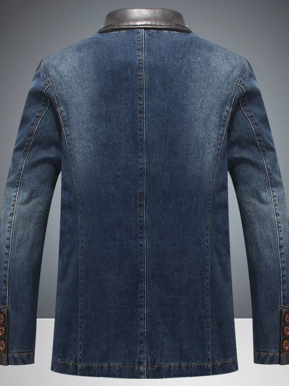 Men's Plus Size Lapel Collar Button Up Denim Blazer, image 2