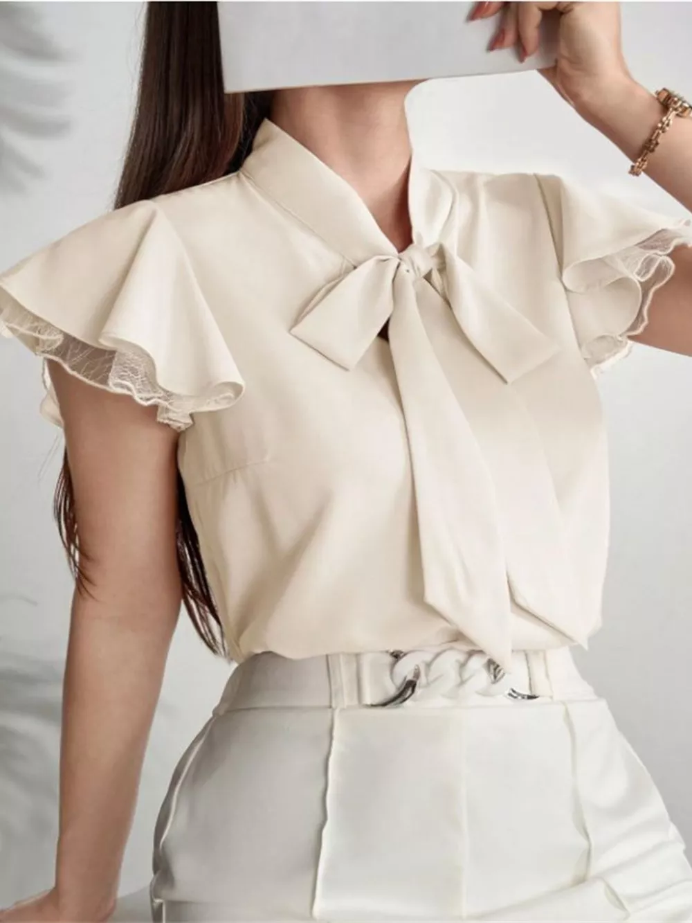 Tie-Neck Ruffle Sleeve Blouse, image 9