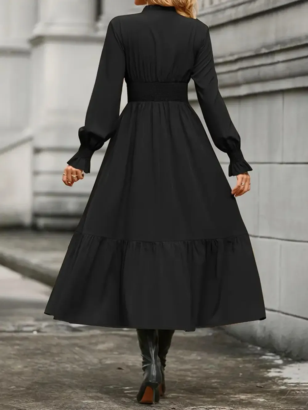 Notched Long Sleeve Tiered Dress, image 10