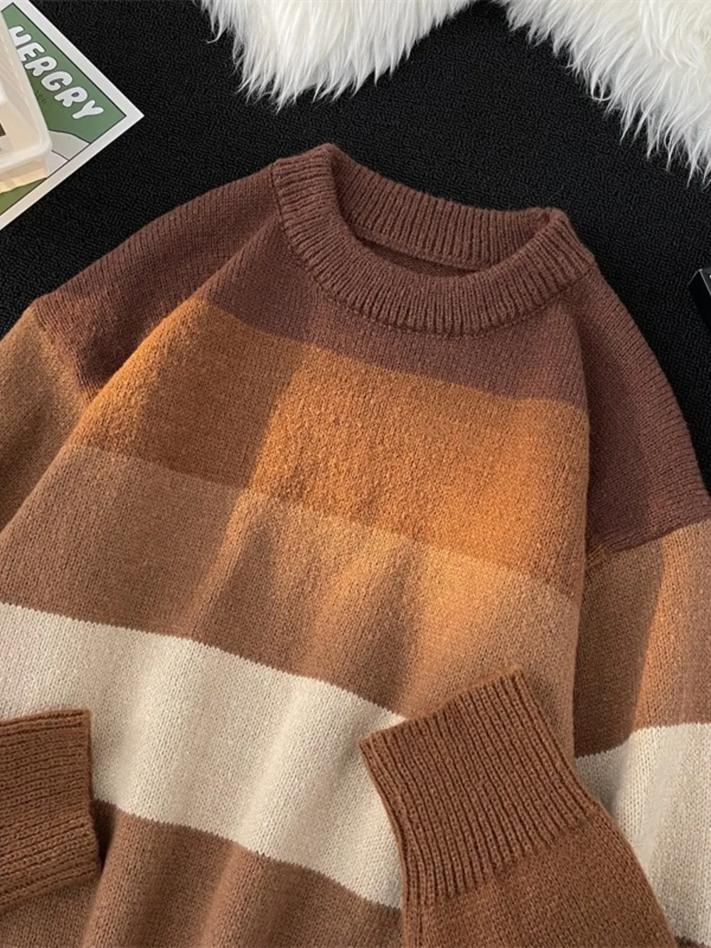 Men's Plus Size Striped Color Block Knit Pullover, image 4