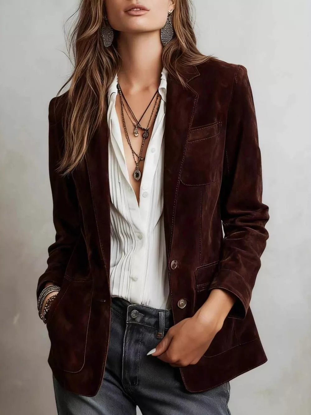 Full Size Lapel Collar Button Up Blazer Plus Size