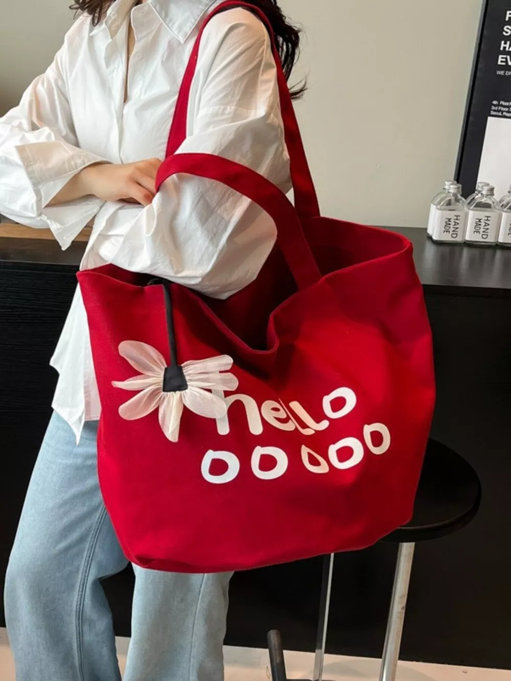 Letter Canvas Tote Bag, image 3