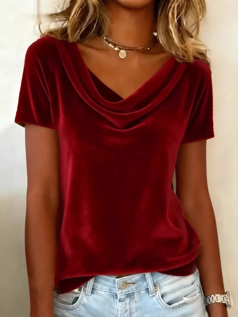Full Size Cowl Neck Short Sleeve Top Plus Size, image 2