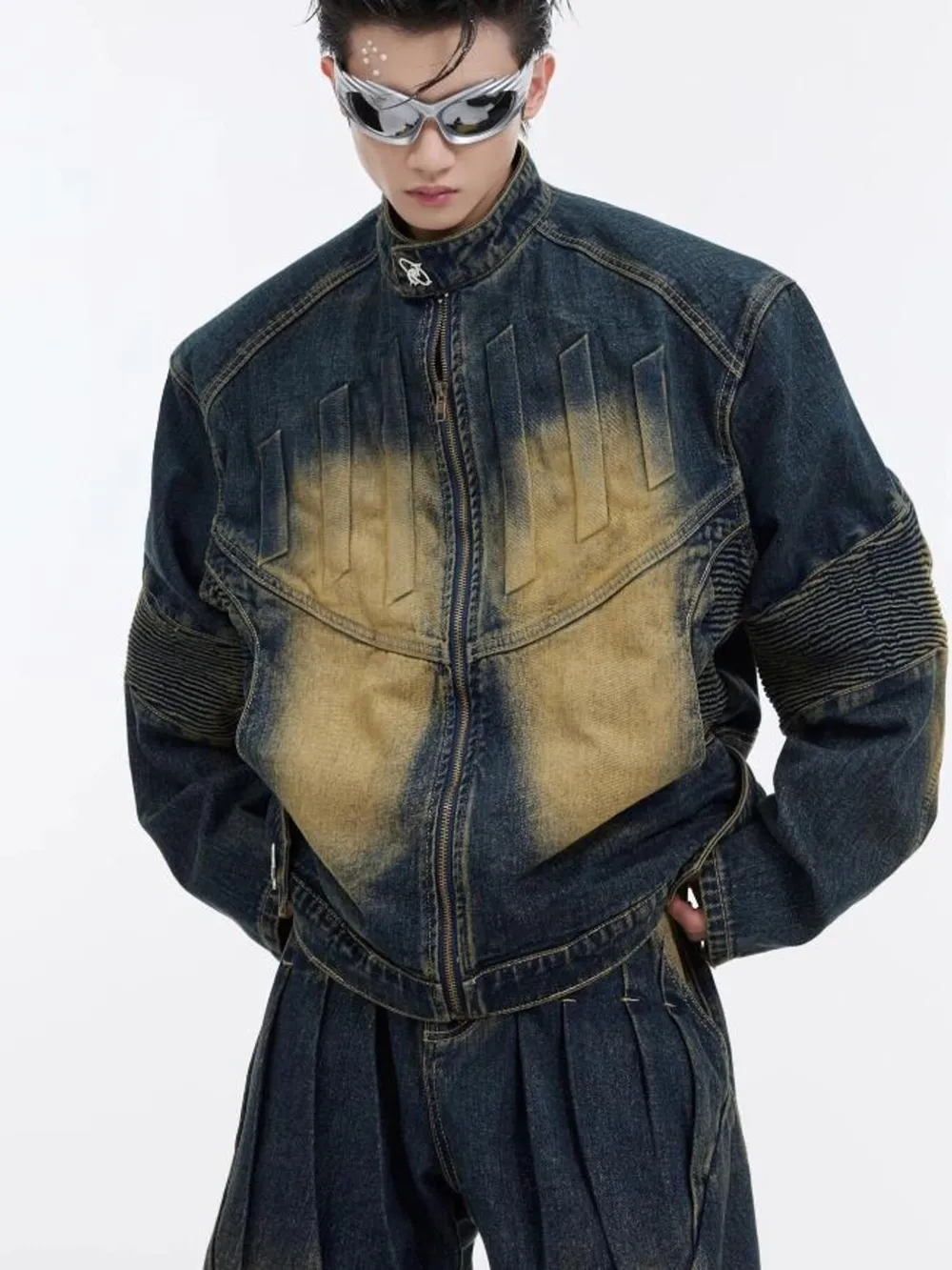 Men's Zip Up Long Sleeve Denim Jacket, image 7
